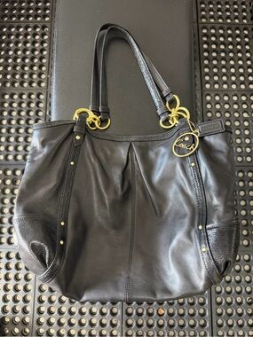 Coach Black Leather Shoulder Bag with Gold Accents